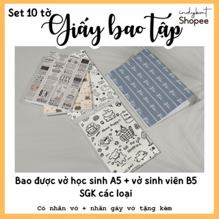 Set 10 tờ giấy bao tập freesize bao được size A5, bao tập B5, SGK indybmt