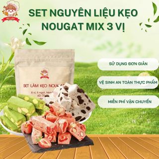  Set nguyên liệu làm kẹo nougat mix 3 vị thơm ngon hảo hạng kèm túi gói và giấy gạo  không bơ  - Bếp Lisa 