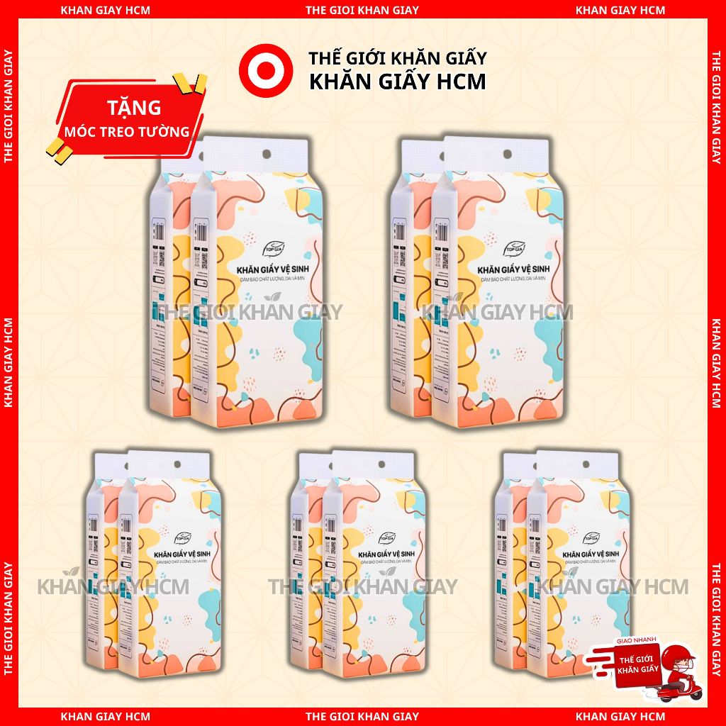 Khăn Giấy Top Gia Đa Sắc (Combo 12 Bịch) Giấy Ăn Giấy Rút Giấy Vệ Sinh Treo Tường 1280 Tờ Chính Hãng