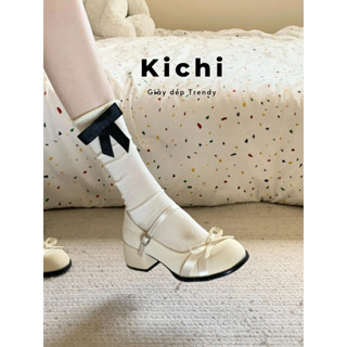 Giày búp bê KICHI  mũi tròn nơ xinh giày nơ trắng tiểu thư coquette cho nữ công chúa HS901