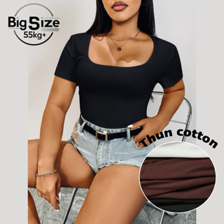[ BIGSIZE TRÊN 55KG ] AMS36 Áo thun cotton cổ vuông tay ngắn form ôm bigsize nữ