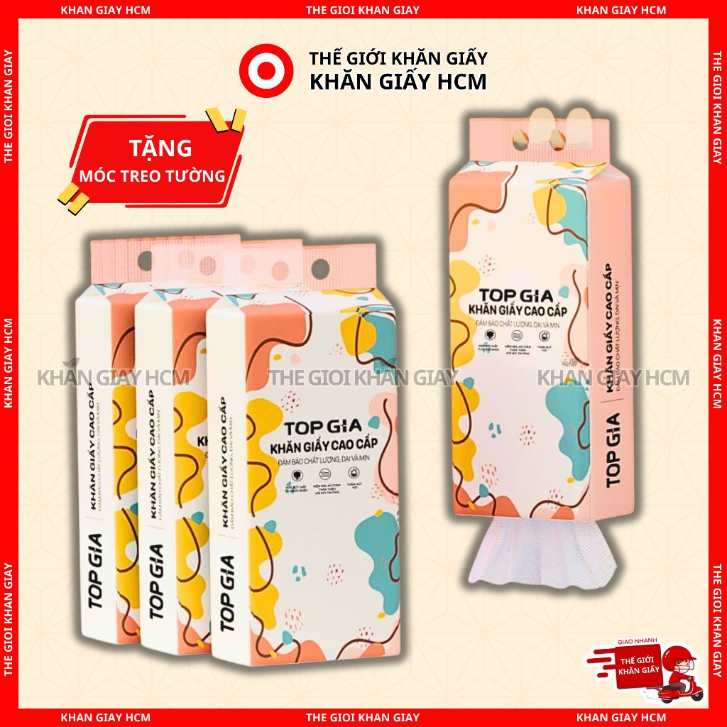 [Tặng Móc Treo] Combo 6 Bịch Khăn Giấy Top Gia Đa Sắc Giấy Ăn Giấy Rút Treo Tường 1280 Tờ Chính Hãng