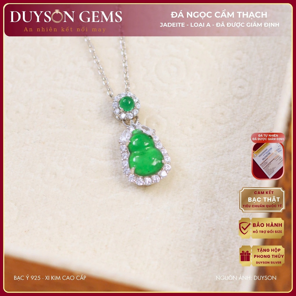 Dây chuyền Duyson Gems ngọc phỉ thúy Type A hồ lô xanh đế vương lục Duyson Gems dây bạc Ý 925 DCXK92