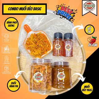  Combo Muối Béo Bánh Tráng Phơi Sương PACO FOOD kèm ruốc hành phi và tóp mỡ ăn cùng sốt cực ngon 