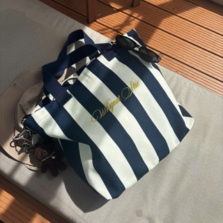  Túi Tote Vải Canvas Kẻ Sọc WNS - Whynot Studio Đeo Vai Cỡ Lớn Có Khóa Kéo Unisex Daily Đi Biển 