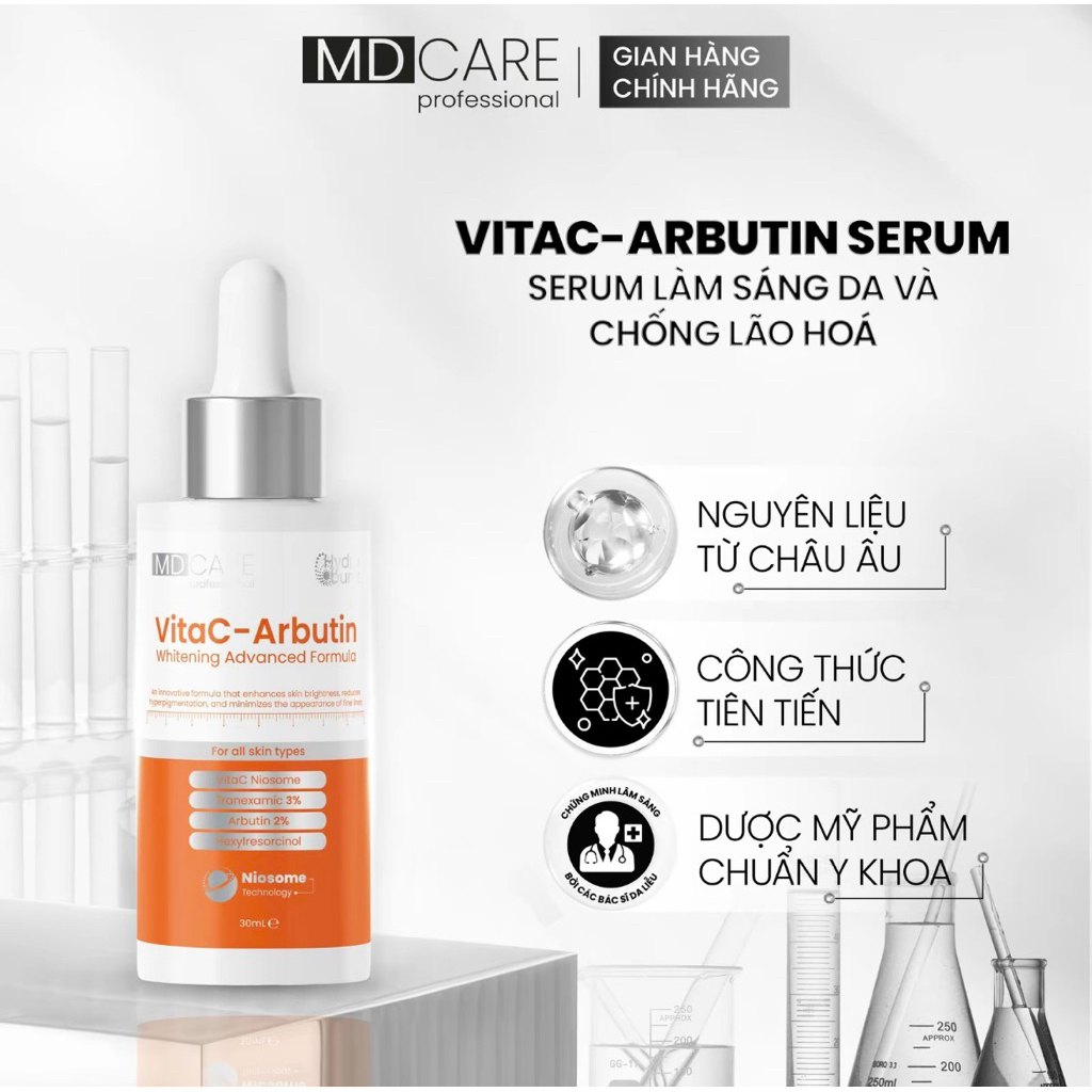 Serum Sáng Da, Chống Lão Hoá MD CARE VitaC-Arbutin Serum - Whitening Advanced Formula 30ml