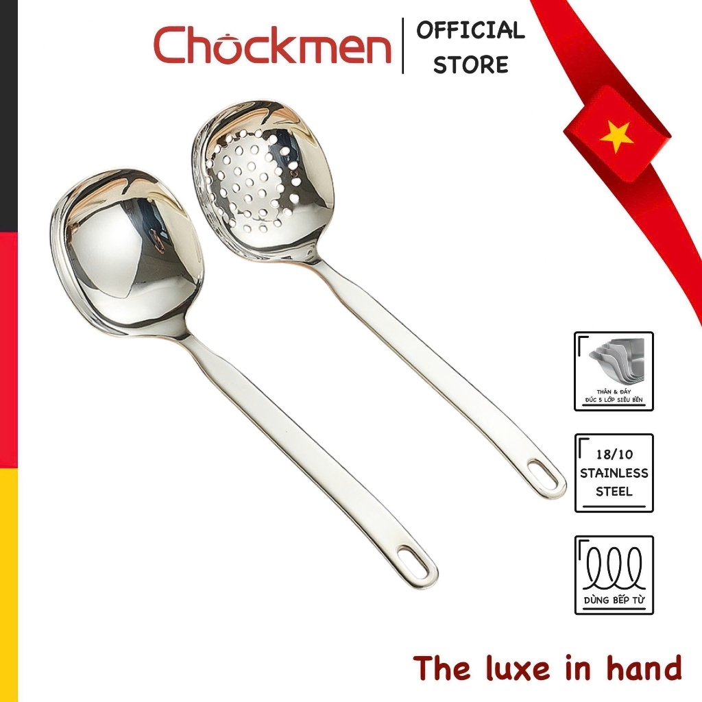 Muôi Canh Muôi Thủng CHOCKMEN Inox 18/10 Muôi Múc Canh To Muôi Vớt Lẩu Muôi Thép Không Gỉ MUÔI VUÔNG