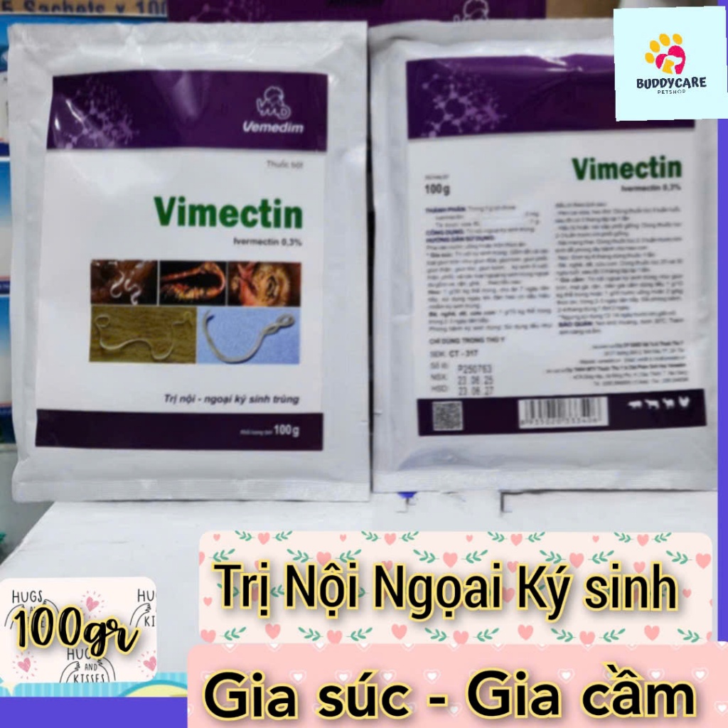 VIMECTIN Vemedim Kiểm Soát Nội Ngoại Ký Sinh Trùng | Gói bột 100g 📌 Dùng cho Gia súc, Gia cầm