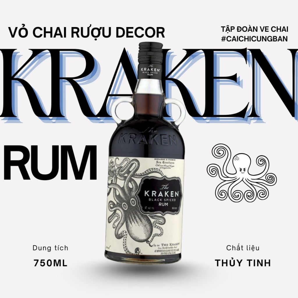 [DECOR] Vỏ chai rượu ngoại Kraken rượu rum Làm decor phòng ngủ , decor bàn làm việc , decor phòng