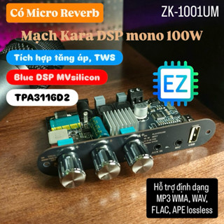 ZK-1001UM mạch Karaoke DSP mono 100W có reverb, chip bluetooth MVsilicon, tích hợp tăng áp, TWS