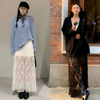 Chân Váy Ren Dáng Dài Chữ A Tôn Dáng Cạp Chun Hoa Nhí Siêu Xinh MS96