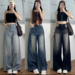  Quần jean nữ ống rộng quần baggy nữ ống suông basic chất demin cạp cao thời trang Bi shop173 ms072 
