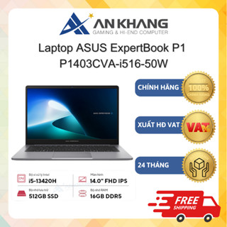 Laptop ASUS ExpertBook P1 P1403CVA-i516-50W (i5-13420H, 16GB, 512GB, 14.0" FHD, Win11, Xám) Chính hãng Bảo hành 24 Tháng