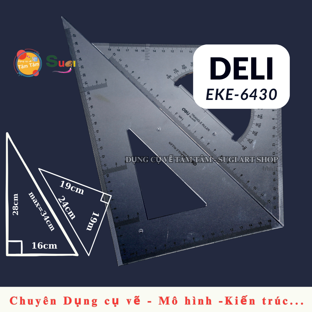 Bộ 2 thước EKE Deli 6430 , Thước eke 28cm - 34cm , EKE Deli 6430 [ Tâm Tâm ]