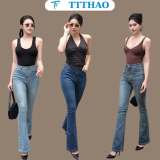 Quần jean nữ ống loe TTTHAO cao cấp dài 106cm kiểu dáng quần jeans ống bas VNXK phong cách quần jeans nữ basic J14
