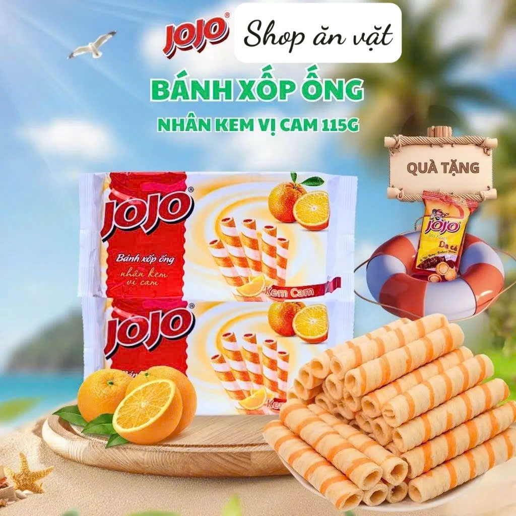 Bánh xốp ống vị cam 115g JoJo - Shop ăn vặt - Bánh xốp phô mai - Bánh xốp ống JoJo
