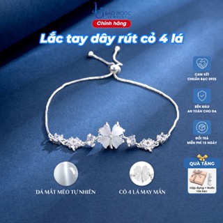 Lắc tay bạc nữ S925 cỏ 4 lá may mắn, Vòng tay bạc thiết kế dây rút xinh xắn tặng bạn gái - LT2910