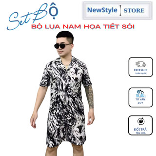  Set Lụa Nam In Hình Sói – Bộ Quần Áo Nam Mặc Nhà Đi Chơi Chất Lụa Hàn Cao Cấp 
