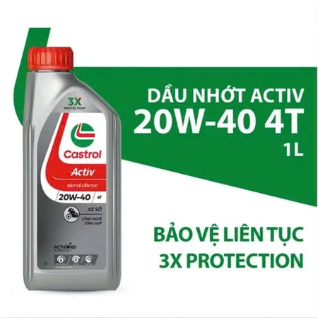 Nhớt Castrol Activ 4T Chính Hãng – Dầu Nhớt Xe Máy 0.8L / 1L – Êm Máy, Giảm Mài Mòn