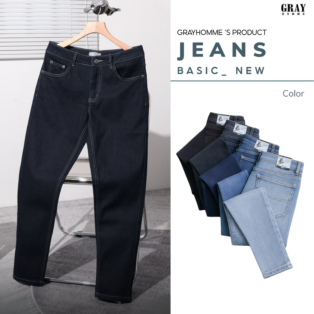 Quần Jeans Nam GRAYHOMME Phom Ôm Co giãn 4 chiều  (5 màu) Trẻ Trung, Co Giãn Tốt