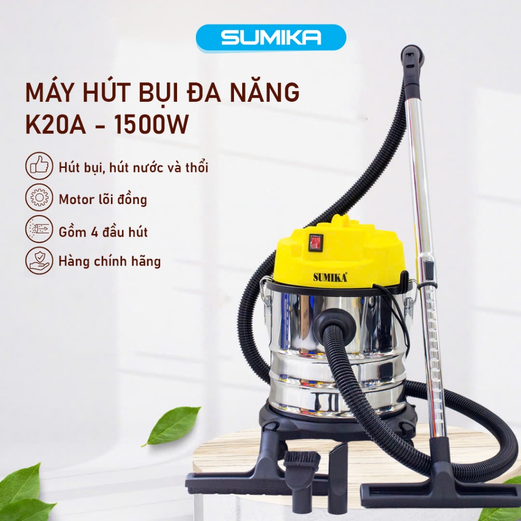 Máy hút bụi gia đình SUMIKA K20A, công suất 1500W, motor lõi đồng, tầng lọc HEPA, có thổi bụi
