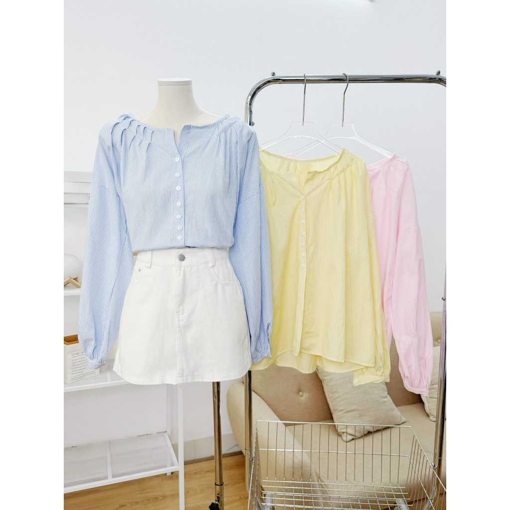 Áo Sơ Mi Nữ Dài Tay Kẻ Sọc Basic Cổ Tàu Freesize Dễ Phối Đồ Thời Trang Trẻ Trung - 29feb.closet - A555 | BigBuy360 - bigbuy360.vn