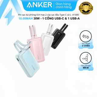 Sạc dự phòng Anker Zolo A1680, 10000mAh, 30W tích hợp 2 đầu cáp type C và L- Bảo hành 18 tháng