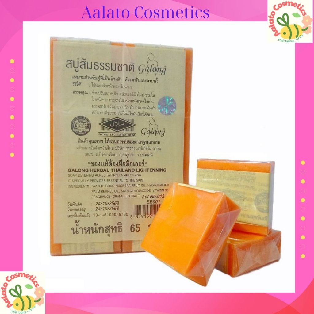 Xà phòng Nghệ Thái Lan, Soap xà bông nghệ cam trắng da giảm mụn thâm sạch nhờn hiệu quả + túi tạo bọt xà phòng