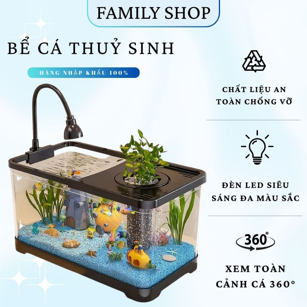 Bể cá cảnh thuỷ sinh, combo 10 món tặng kèm, đèn LED siêu sáng đổi màu, Bộ lọc điện chìm chống giật.