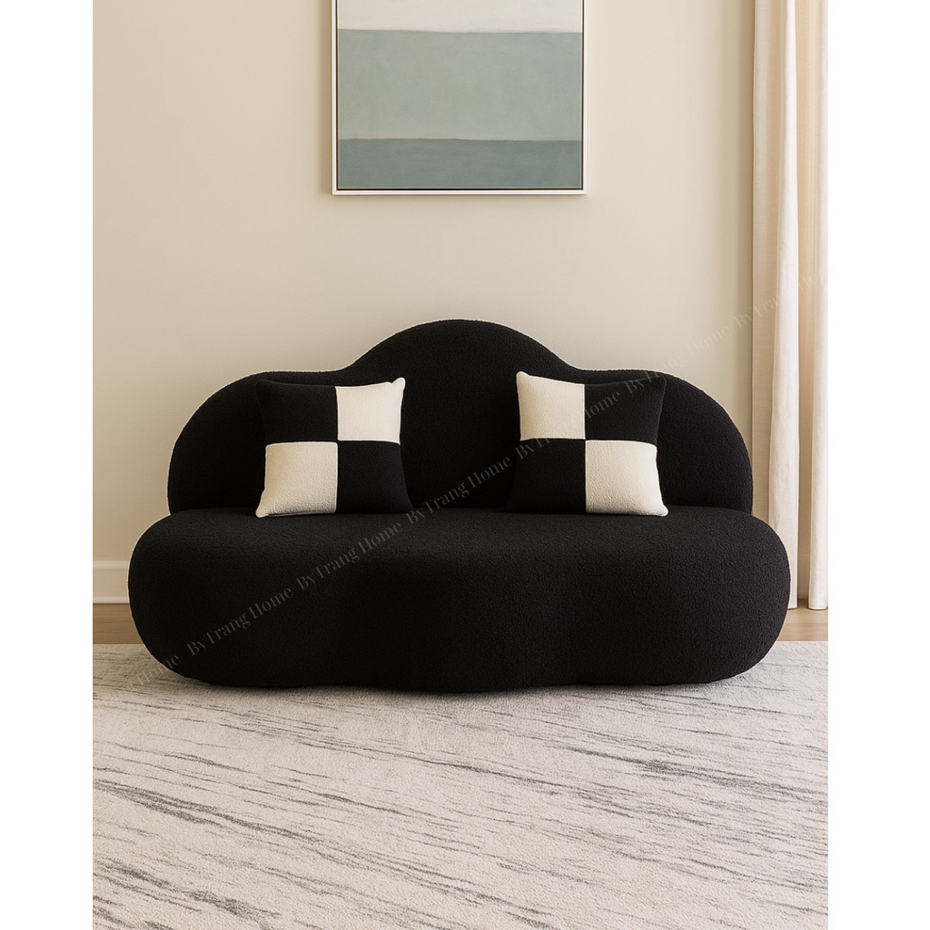 ( Tặng 2 gối mix) Sofa đám mây màu đen chất lông cừu, ghế decor phòng ngủ phòng khách siêu xinh, đủ 