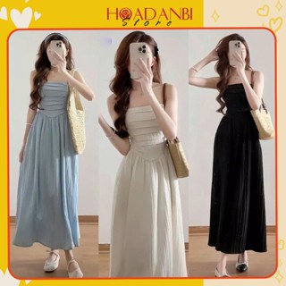  Váy 2 dây nữ cúp ngực xếp ly dáng dài đầm maxi phong cách tiểu thư Hoadanbistore 