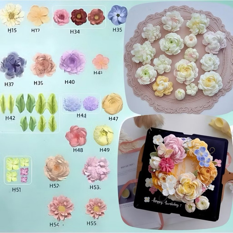 sét 14 khuôn silicon hoa hàn quốc khuôn piping gel khuôn socola khuôn rau câu mẫu hot mới bản gốc màu trắng