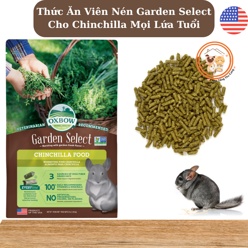 Thức Ăn Viên Nén Cỏ Garden Select Chinchilla Oxbow cho Chinchilla mọi lứa tuổi,bổ sung 3 loại cỏ,già