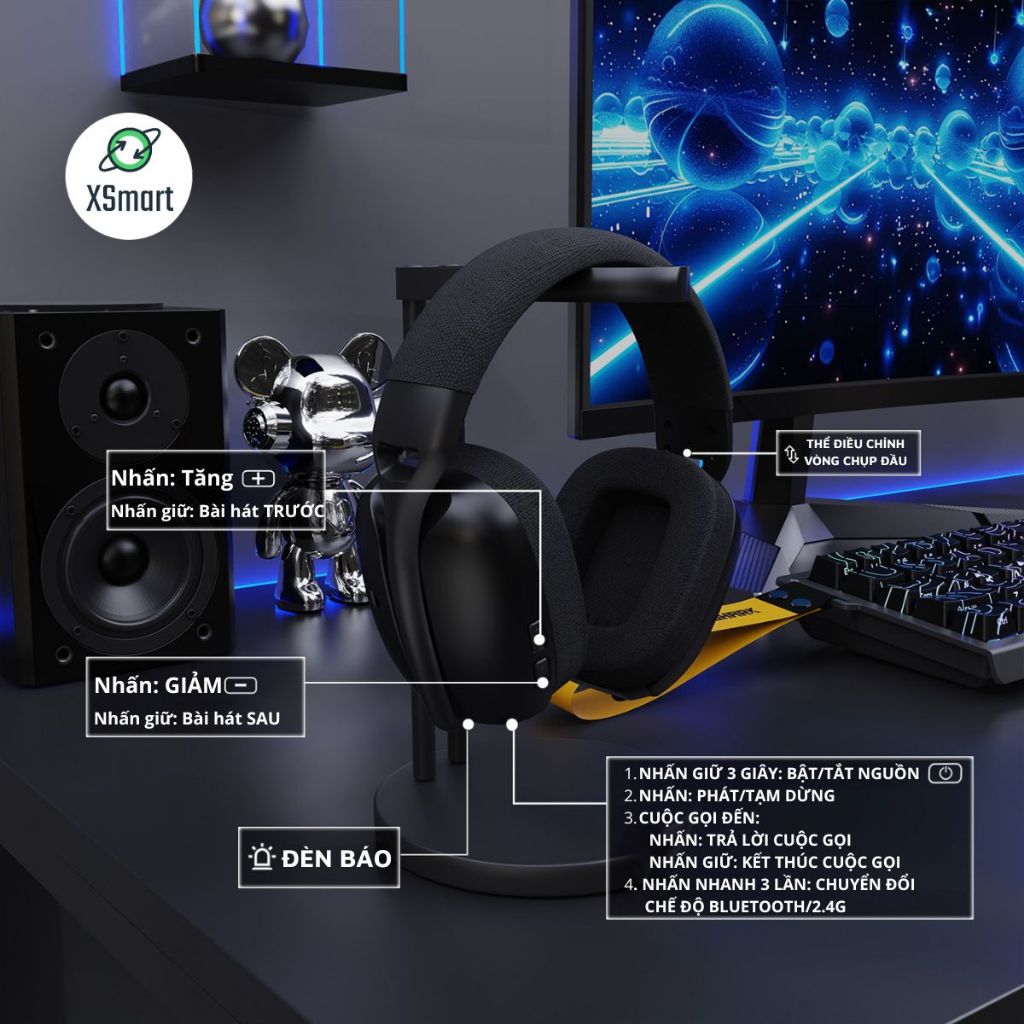 Tai Nghe Không Dây Chụp Tai Bluetooth Attack Shark L80 Super Bass Âm Thanh Vòm Có Mic Chơi Game | BigBuy360 - bigbuy360.vn