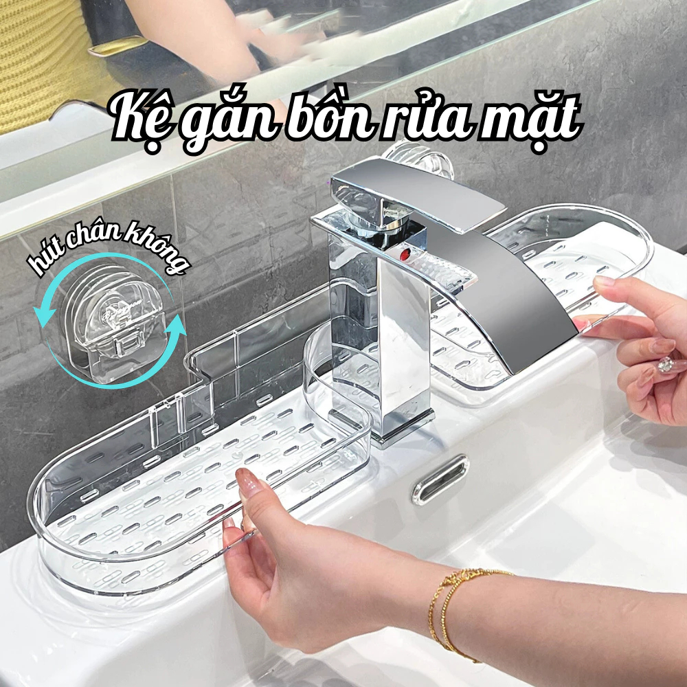 Giá Đựng Đồ Gắn Bồn Rửa Mặt Trong Suốt, Kệ Để Đồ Nhà Tắm Hút Chân Không Có Lỗ Thoát Nước Đa Năng