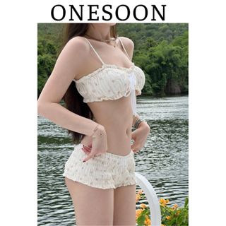   Sẵn - HỎA TỐC HÀ NỘI  ONESOON Set bikini 2 món soc caro hai dây kèm quần short ngắn nhún co giãn sexy đồ bơi cá tính 