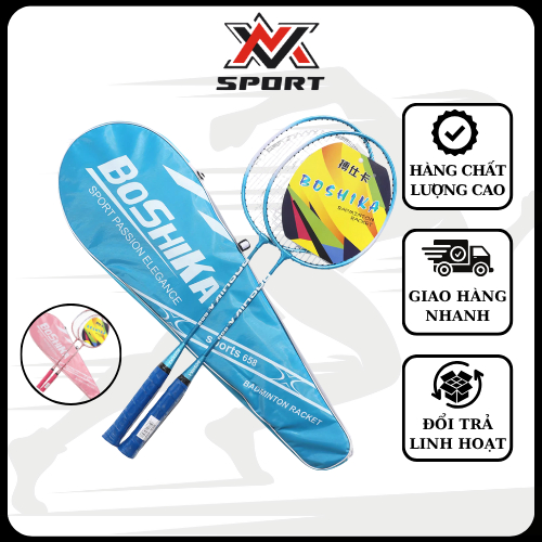 Bộ Vợt Cầu Lông Boshika, Bộ 2 Vợt Cầu Lông Boshika Chất Lượng Cao Tặng Kèm 3 Quả Cầu