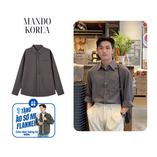  Áo Sơ Mi Metal-Shirt Giấu Cúc Tag Logo MANDO Kim Loại Nhiều Màu Oversized MANDO KOREA Phong Cách Hàn Quốc - XSHT032 