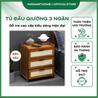 Tủ Đầu Giường 3 Ngăn Cửa Kéo, INS TRE02 Màu Nâu Cafe, Thiết Kế Hiện Đại, Thân Thiện Với Môi Trường