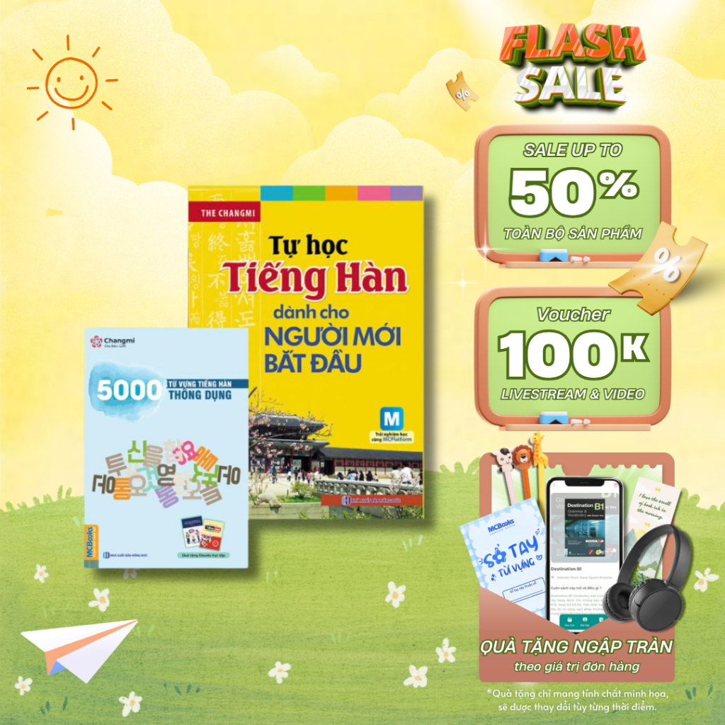 Sách - Combo Tự học tiếng Hàn dành cho người mới bắt đầu + 5000 từ vựng tiếng hàn thông dụng Mcbooks