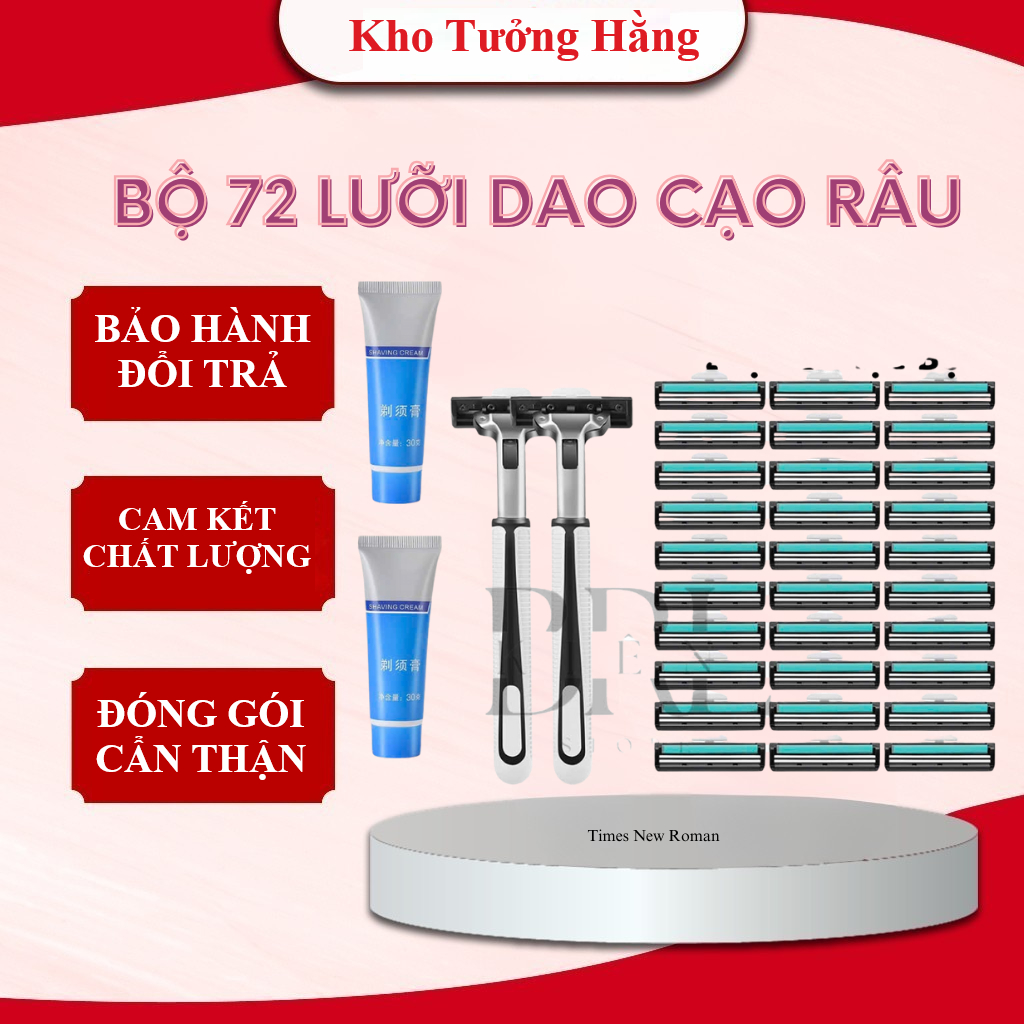 Combo 2 Sét Dao Cạo Râu 72 Lưỡi + 2 cán Dao Tặng 2 Lọ Gel Làm Mềm Râu và Hộp Nhựa Đựng Cán