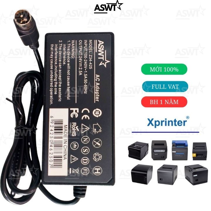 Bộ nguồn cho Máy in hóa đơn Xprinter XP-Q200UL XP-N160II-W 24v 2.5a - FULL VAT - mới 100%