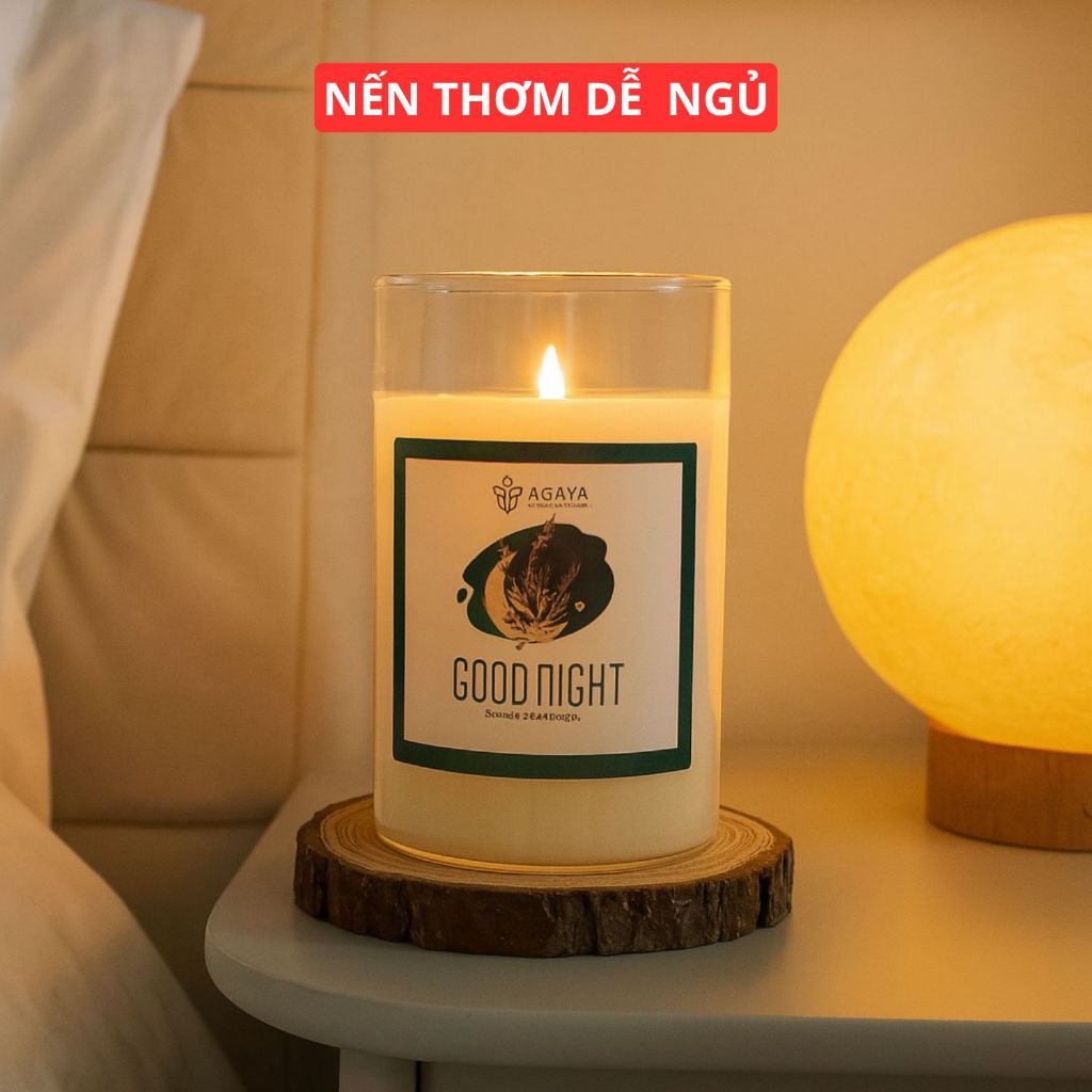 Nến thơm phòng ngủ Mùi GOOD NIGHT AGAYA Candle Cup hương lavender,xô thơm,gỗ hoàn đàn