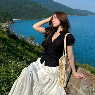 Áo sơ mi nữ kiểu xinh tay phồng A6 phối khóa kéo siêu tôn dáng_Lazy Có Bigsize