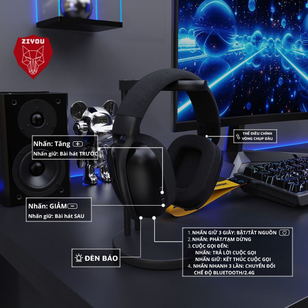 Tai Nghe Bluetooth Chụp Tai Không Dây Headphone Attack Shark L80 Âm Bass 3D Chơi Game Giải Trí | BigBuy360 - bigbuy360.vn