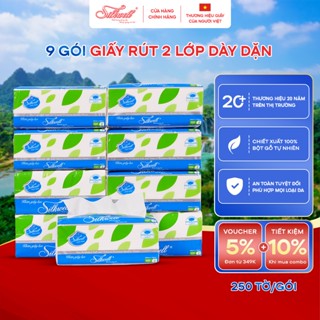   Thùng 9 gói  giấy rút lụa SILKWELL 250 tờ 2 lớp khổ giấy to dày dặn siêu dai giấy ăn mềm mịn tiết kiệm 