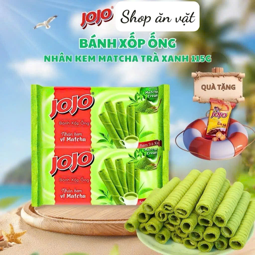 Bánh xốp ống nhân kem matcha trà xanh JoJo 115G - Bánh xốp kem - Bánh xốp JoJo - Bánh ăn vặt