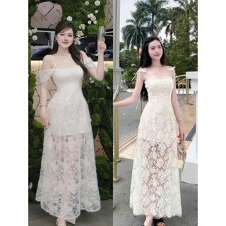 Đầm nữ thiết kế 2 dây ho diep ren có lót vải xù dáng đầm xuông dài xoè thích hợp cho nàng đi chơi, hẹn hò, di du tiec