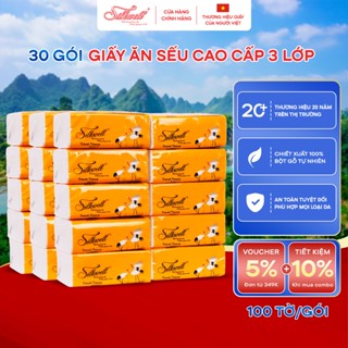 [Thùng 30 gói] giấy ăn rút lụa SILKWELL Sếu cao cấp 100 tờ 3 lớp dày dặn, mềm mịn, siêu dai