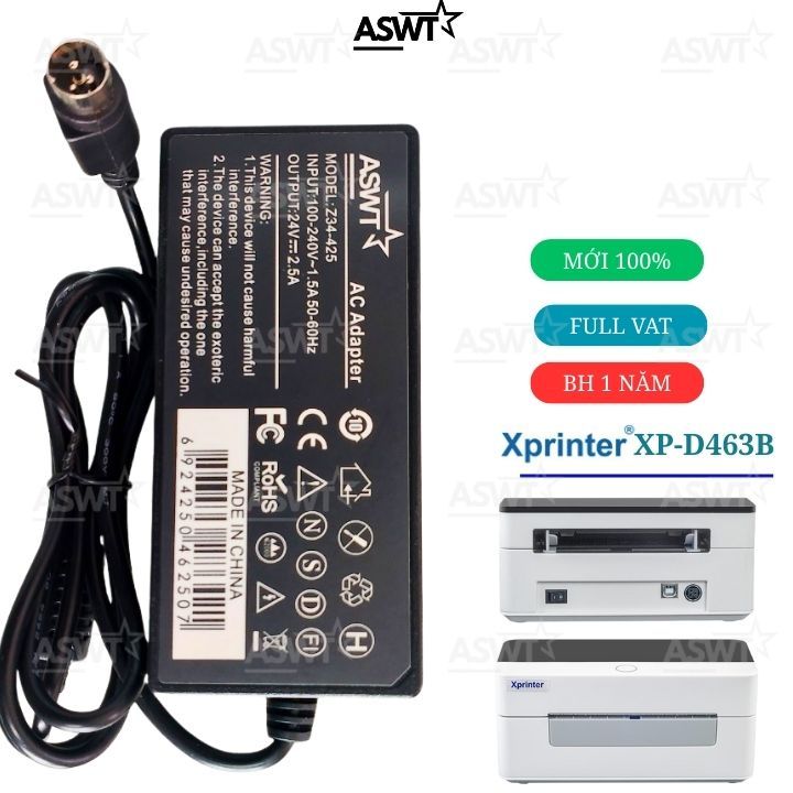 Cục nguồn Máy in mã vạch Xprinter XP-D463B, nguồn máy in tem Xprinter D463B - FULL VAT